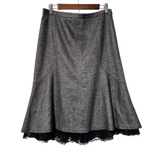 Coquette Dark Academia Wool Laced Fit Flare Midi Skirt